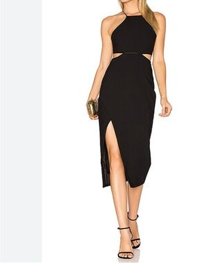 cinq a sept Black Cutout Halter Midi Dress